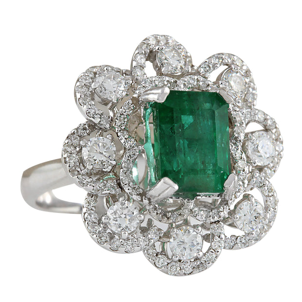 4.70 Carat Natural Emerald 14K White Gold Diamond Ring - Fashion Strada