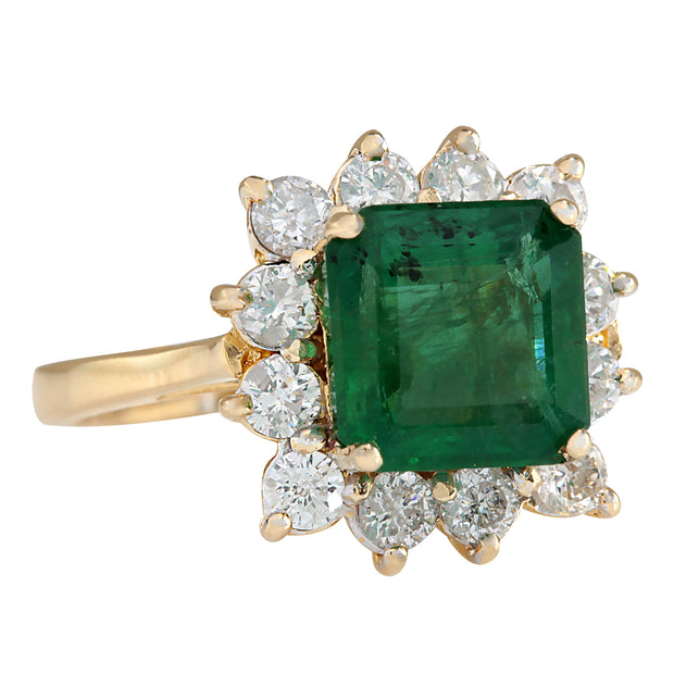 4.40 Carat Natural Emerald 14K Yellow Gold Diamond Ring - Fashion Strada