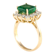 4.40 Carat Natural Emerald 14K Yellow Gold Diamond Ring - Fashion Strada