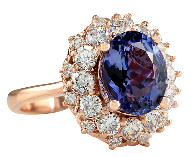4.16 Carat Natural Tanzanite 14K Rose Gold Diamond Ring - Fashion Strada