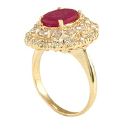 4.05 Carat Natural Ruby 14K Yellow Gold Diamond Ring - Fashion Strada