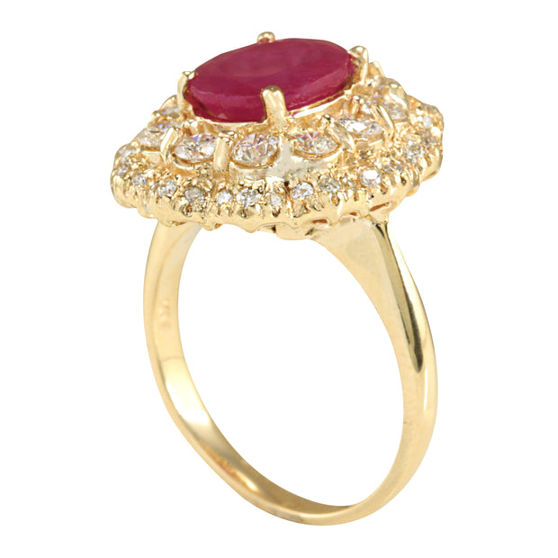 4.05 Carat Natural Ruby 14K Yellow Gold Diamond Ring - Fashion Strada