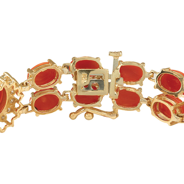 31.50 Carat Natural Coral 14K Yellow Gold Diamond Bracelet - Fashion Strada