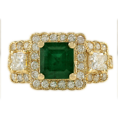 3.93 Carat Natural Emerald 14K Yellow Gold Diamond Ring - Fashion Strada