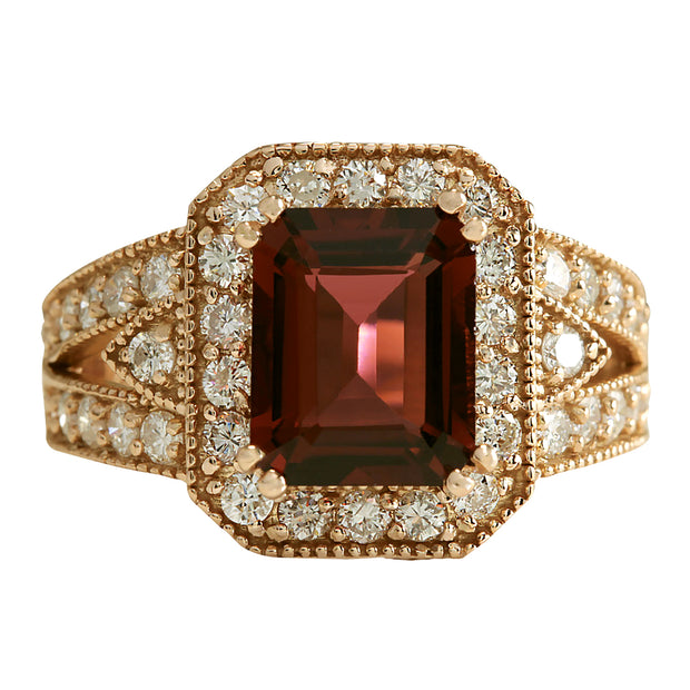 3.89 Carat Natural Tourmaline 14K Rose Gold Diamond Ring - Fashion Strada