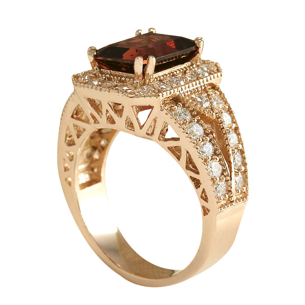 3.89 Carat Natural Tourmaline 14K Rose Gold Diamond Ring - Fashion Strada