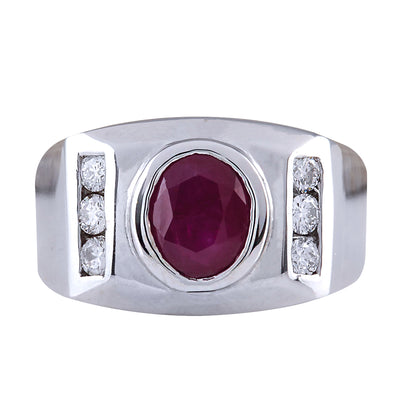 3.77 Carat Natural Ruby 14K White Gold Diamond Ring - Fashion Strada