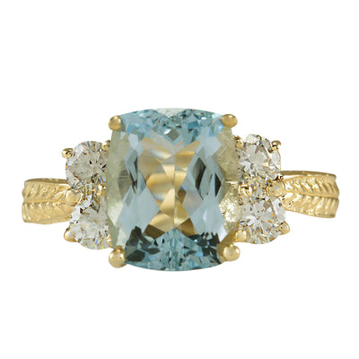 3.67 Carat Natural Aquamarine 14K Yellow Gold Diamond Ring - Fashion Strada