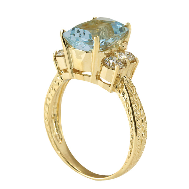 3.67 Carat Natural Aquamarine 14K Yellow Gold Diamond Ring - Fashion Strada