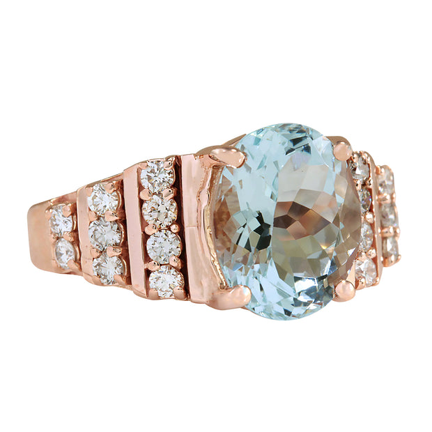 3.66 Carat Natural Aquamarine 14K Rose Gold Diamond Ring - Fashion Strada