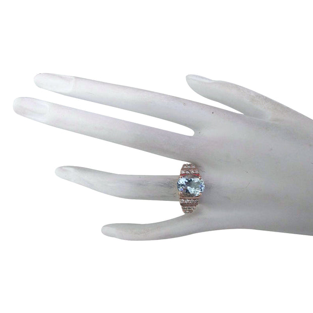 3.66 Carat Natural Aquamarine 14K Rose Gold Diamond Ring - Fashion Strada