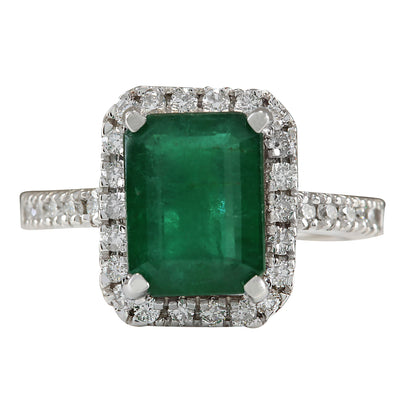 3.61 Carat Natural Emerald 14K White Gold Diamond Ring - Fashion Strada