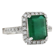 3.61 Carat Natural Emerald 14K White Gold Diamond Ring - Fashion Strada