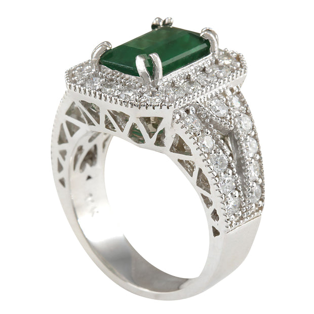 3.58 Carat Natural Emerald 14K White Gold Diamond Ring - Fashion Strada