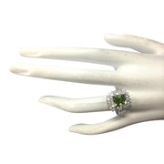 3.55 Carat Natural Peridot 14K White Gold Diamond Ring - Fashion Strada
