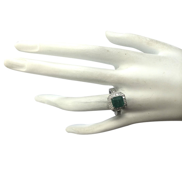 3.32 Carat Natural Emerald 14K White Gold Diamond Ring - Fashion Strada