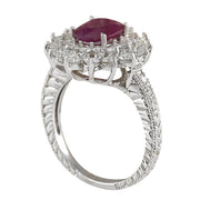 3.22 Carat Natural Ruby 14K White Gold Diamond Ring - Fashion Strada