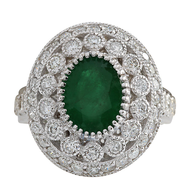 3.09 Carat Natural Emerald 14K White Gold Diamond Ring - Fashion Strada