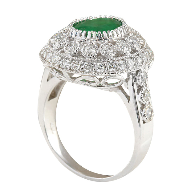 3.09 Carat Natural Emerald 14K White Gold Diamond Ring - Fashion Strada
