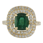 3.03 Carat Natural Emerald 14K Yellow Gold Diamond Ring - Fashion Strada