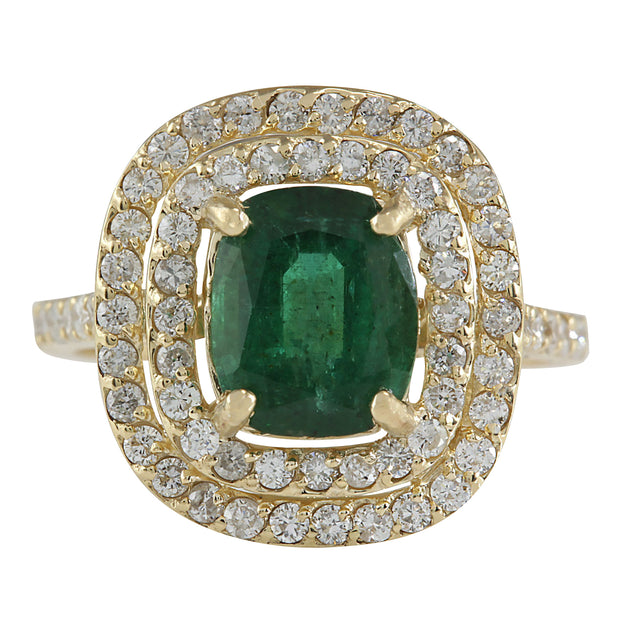 3.03 Carat Natural Emerald 14K Yellow Gold Diamond Ring - Fashion Strada