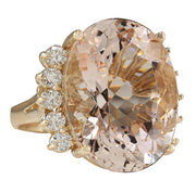 24.99 Carat Natural Morganite 14K Yellow Gold Diamond Ring - Fashion Strada