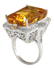 21.49 Carat Natural Citrine 14K White Gold Diamond Ring - Fashion Strada