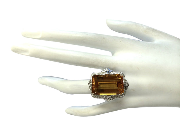 21.49 Carat Natural Citrine 14K White Gold Diamond Ring - Fashion Strada
