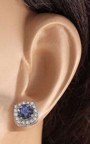 2.97 Carat Natural Tanzanite 14K White Gold Diamond Earrings - Fashion Strada