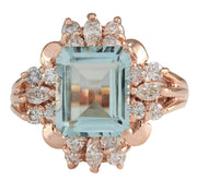 2.83 Carat Natural Aquamarine 14K Rose Gold Diamond Ring - Fashion Strada