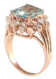 2.83 Carat Natural Aquamarine 14K Rose Gold Diamond Ring - Fashion Strada