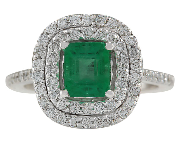 2.00 Carat Natural Emerald 14K White Gold Diamond Ring - Fashion Strada