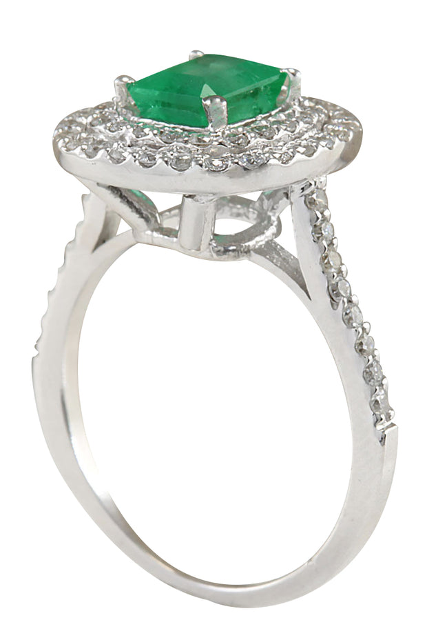 2.00 Carat Natural Emerald 14K White Gold Diamond Ring - Fashion Strada