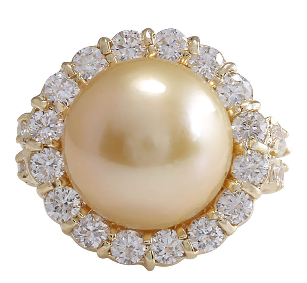 2.00 Carat Natural 13.18 mm South Sea Pearl 14K Yellow Gold Diamond Ring - Fashion Strada