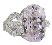17.78 Carat Natural Kunzite 14K White Gold Diamond Ring - Fashion Strada