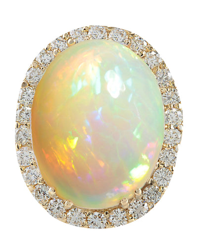 15.88 Carat Natural Opal 14K Yellow Gold Diamond Ring - Fashion Strada