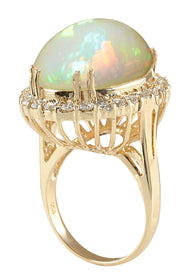15.88 Carat Natural Opal 14K Yellow Gold Diamond Ring - Fashion Strada