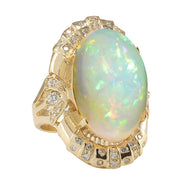 14.98 Carat Natural Opal 14K Yellow Gold Diamond Ring - Fashion Strada