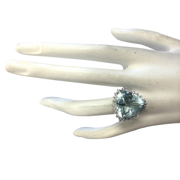 13.62 Carat Natural Aquamarine 14K White Gold Diamond Ring - Fashion Strada