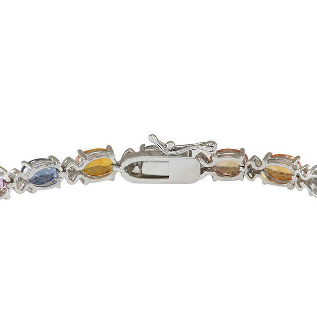 13.35 Carat Natural Sapphire 14K White Gold Diamond Bracelet - Fashion Strada