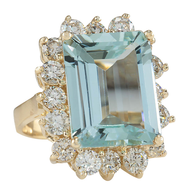 12.57 Carat Natural Aquamarine 14K Yellow Gold Diamond Ring - Fashion Strada