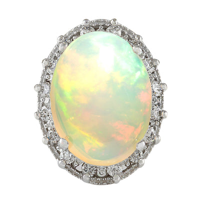 12.36 Carat Natural Opal 14K White Gold Diamond Ring - Fashion Strada