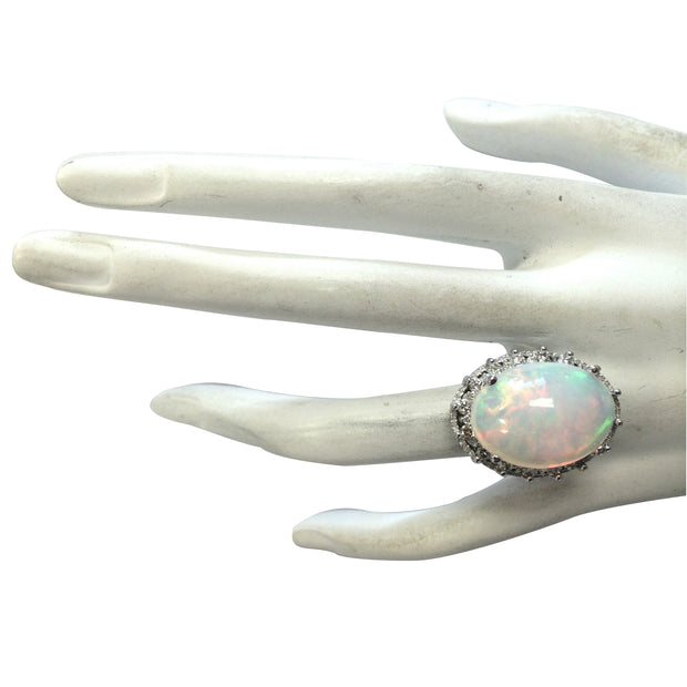 12.36 Carat Natural Opal 14K White Gold Diamond Ring - Fashion Strada