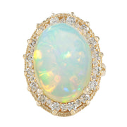 12.02 Carat Natural Opal 14K Yellow Gold Diamond Ring - Fashion Strada