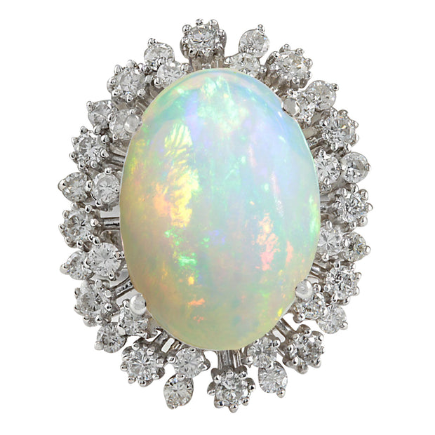 11.10 Carat Natural Opal 14K White Gold Diamond Ring - Fashion Strada