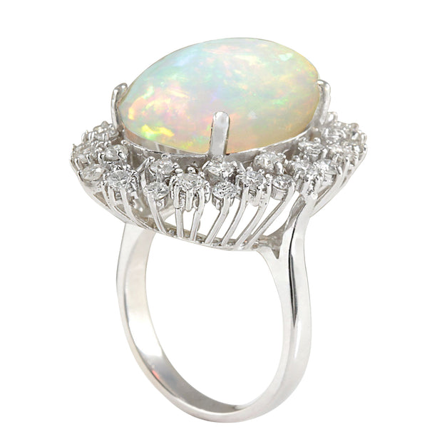 11.10 Carat Natural Opal 14K White Gold Diamond Ring - Fashion Strada