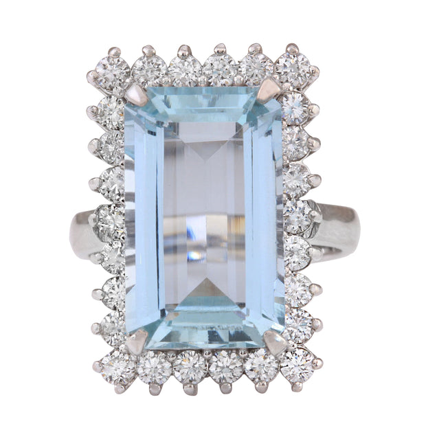 10.82 Carat Natural Aquamarine 14K White Gold Diamond Ring - Fashion Strada