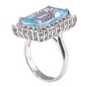 10.82 Carat Natural Aquamarine 14K White Gold Diamond Ring - Fashion Strada