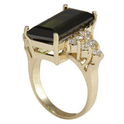 10.65 Carat Natural Tourmaline 14K Yellow Gold Diamond Ring - Fashion Strada