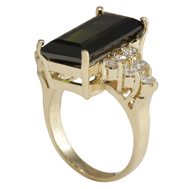 10.65 Carat Natural Tourmaline 14K Yellow Gold Diamond Ring - Fashion Strada